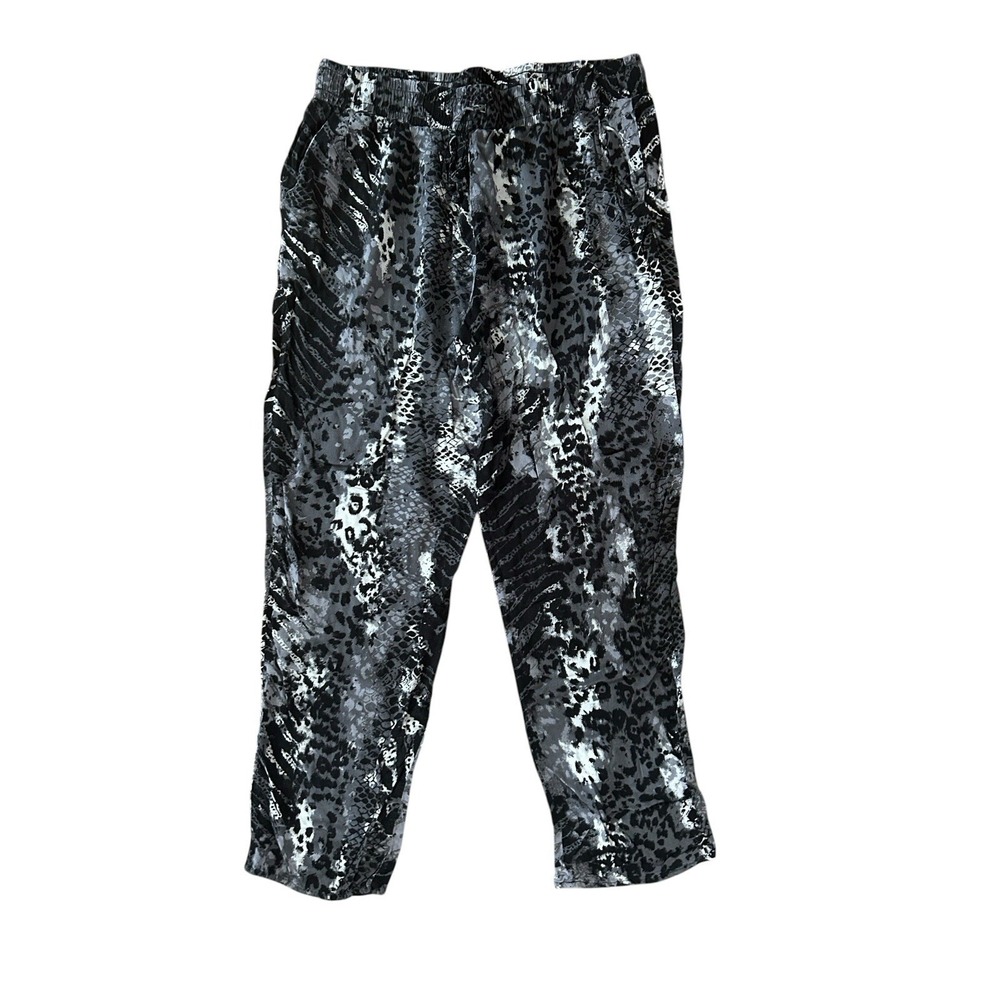 Faded Glory Drawstring Pullon Pants Black Gray Animal Print. Sz L